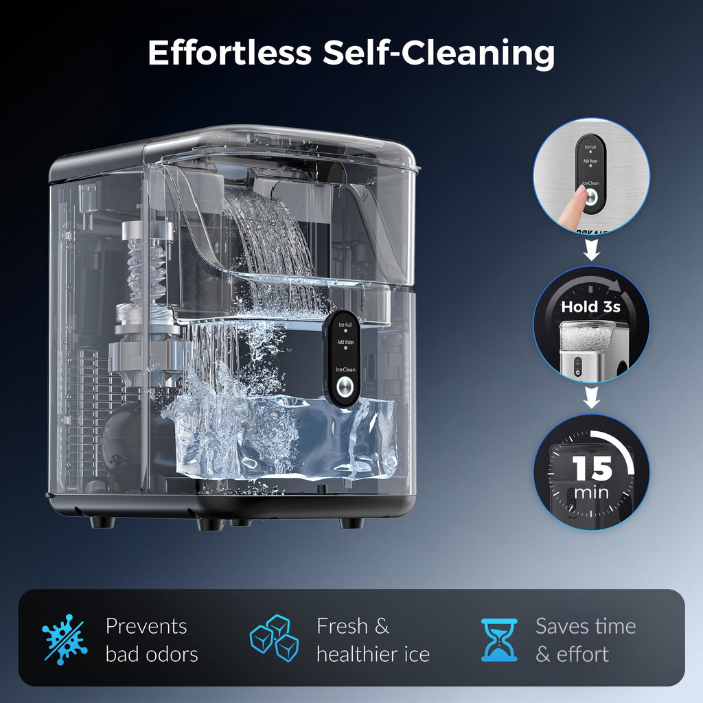 POKAIR Nugget Ice Maker Countertop, Sonic-Style Chewable Pebble Ice in 9 Min, 33 lbs/Day, Self-Cleaning, One-key Control, ETL, Brushed Stainless Steel