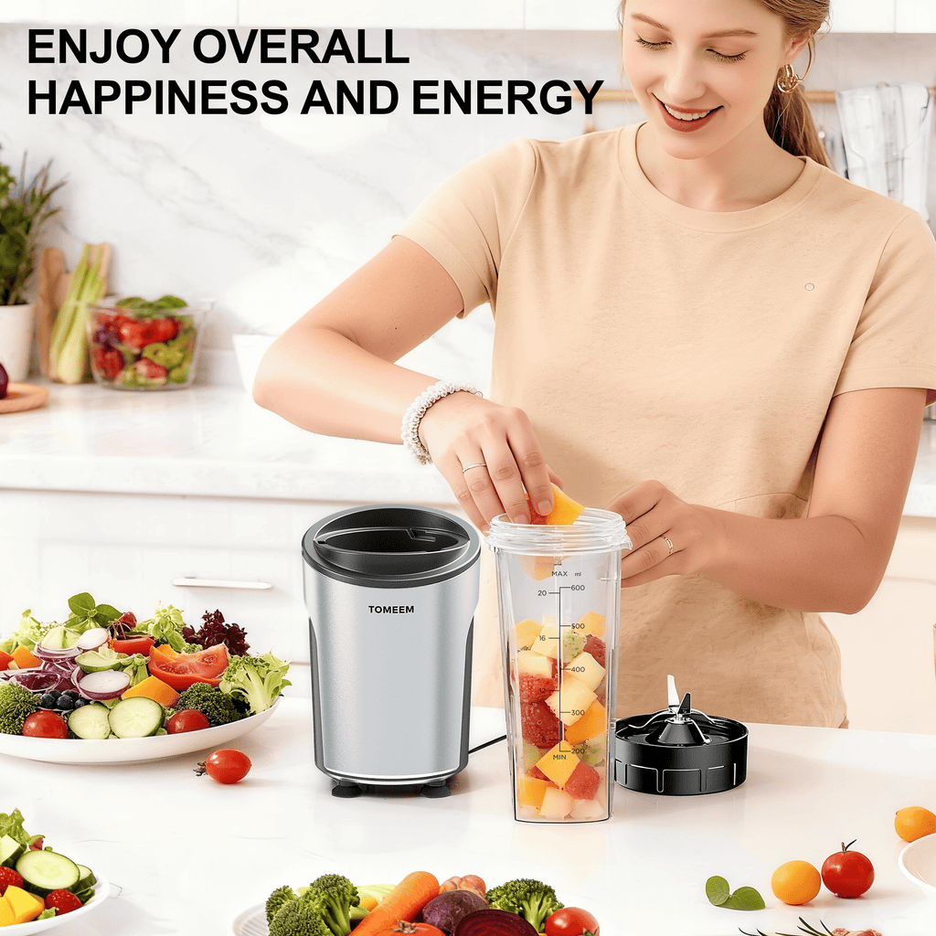 Tomeem Personal Blender for Smoothies and Shakes with Travel Lid, 20 oz No-BPA Portable Bottle, 450 W, 4-Blade, Black