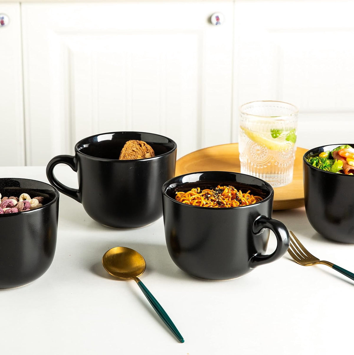 AmorArc 24 oz Soup Mugs with Handles, Jumbo Ceramic Bowls Mugs Set with handles for Coffee Cereal Cappuccino Snacks, Microwave&Dishwasher safe Soup Cups for Meal-Multicolor