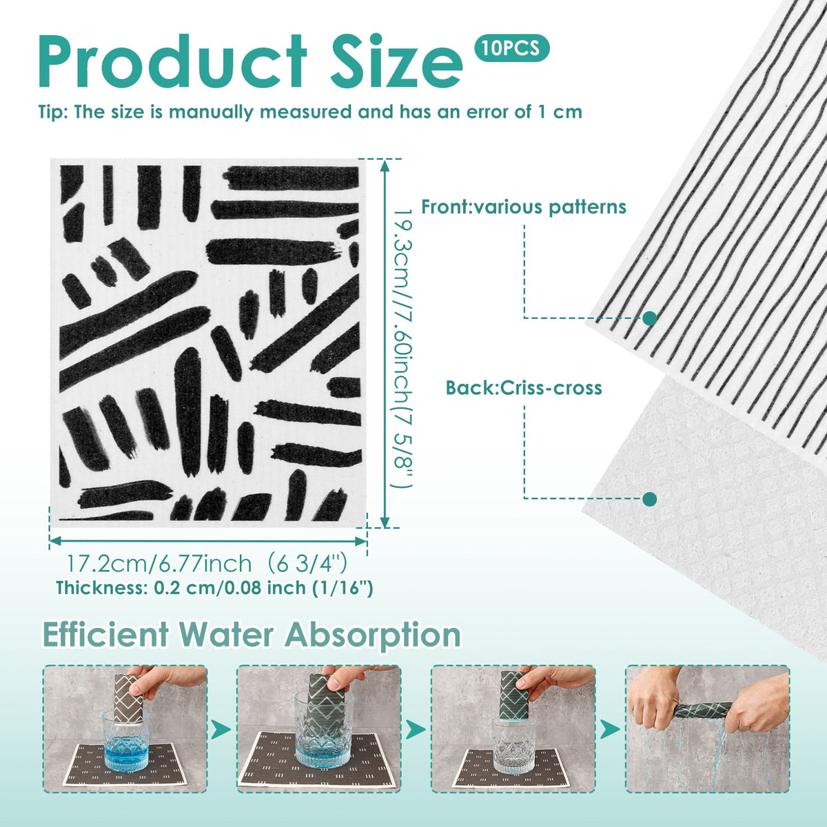 10 Pcs Swedish Dishcloths Reusable Kitchen Dish Towels Absorbent Dishcloths Washable Cellulose Sponge Cloths Quick Drying Cleaning Cloths Soft Kitchen Dish Cloth, 7.7 x 6.7in