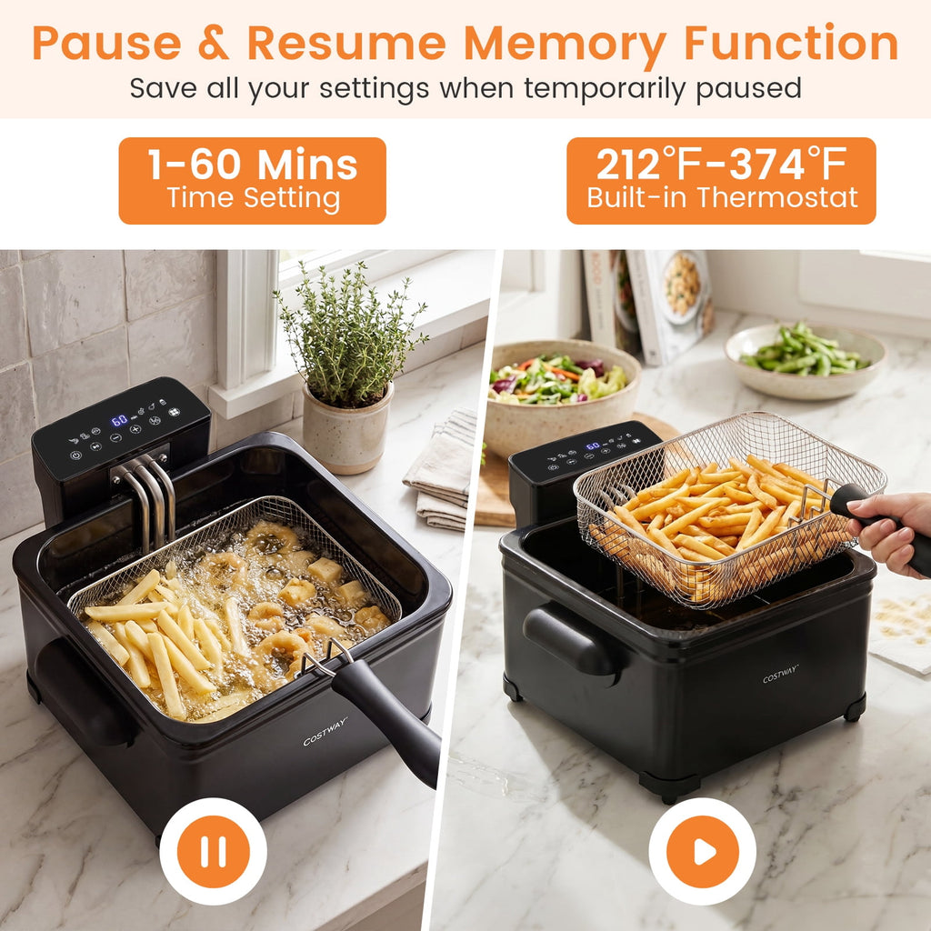 Costway Electric Deep Fryer 5.3 QT/21-Cup Stainless Steel 1700W with Triple Basket Silver