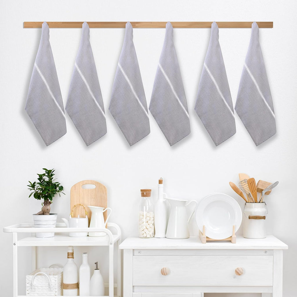 Kitchen Towels Set - 100% Pure Cotton Super Absorbent Hand Towel, Grey Tea Towels, Soft & Durable, Pack of 12 – 15”x25”, Grey Stripe