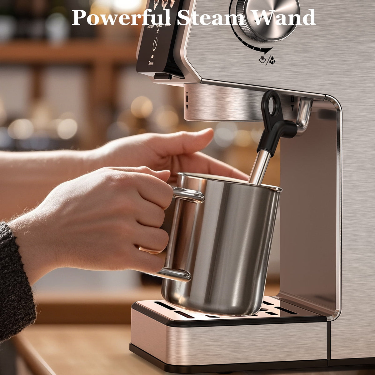 Espresso Machine 20 Bar, Rapid Cold Brew, Stainless Steel Coffee Machine with 40oz Removable Water Tank for Cappuccino, Latte, Silver
