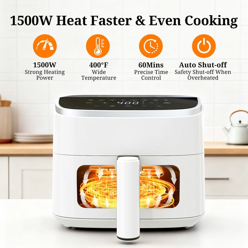 Simenmax Air Fryer, 6-Quart with Viewing Window, 12-in-1 Functions - Air Fry, Roast, Reheat, Dehydrate, Bake, Steam, and More, 400°F Max Temperature, Gray