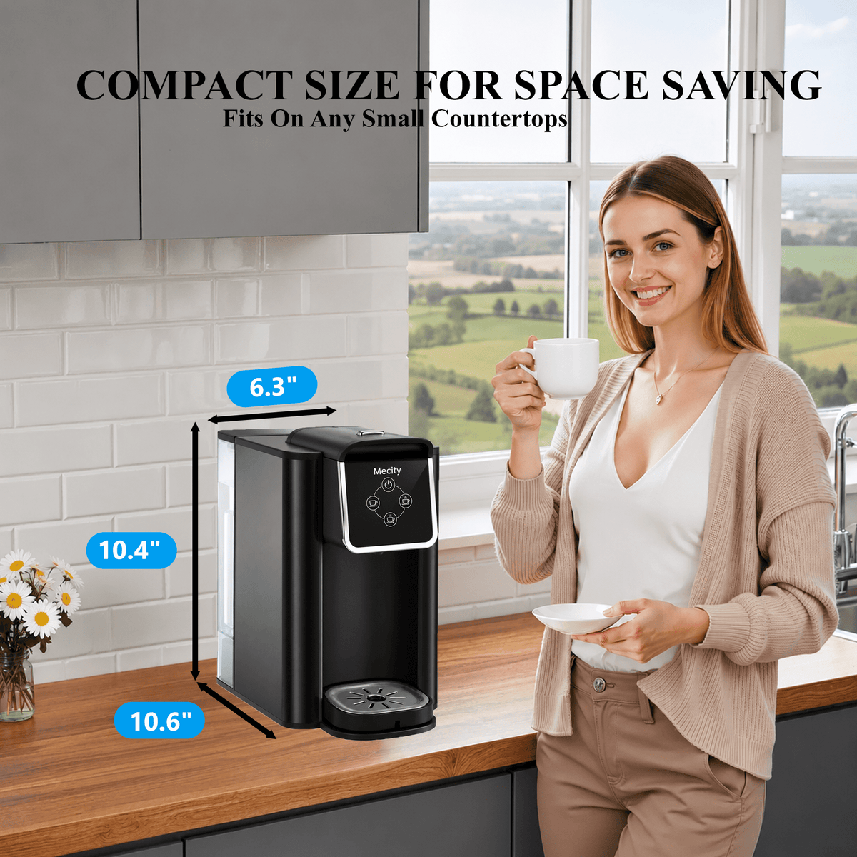 Mecity Coffee Maker 3 in 1 Single Serve Coffee Machine, Compatible with K cup Capsules, Instant Coffee Pot, Tea maker, 6,8,10 Oz Cup, Removable 50 Oz Water Reservoir, 120V 1150W, Black
