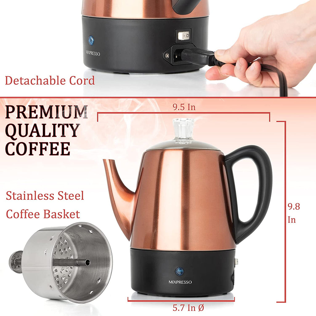 Mixpresso Percolator Coffee Pot Electric 10 Cup, Stainless Steel Coffee Maker, Coffee Percolator Electric With Keep Warm Function, 10 Cups Stainless Steel Perculator With Basket (Shiny Blue)