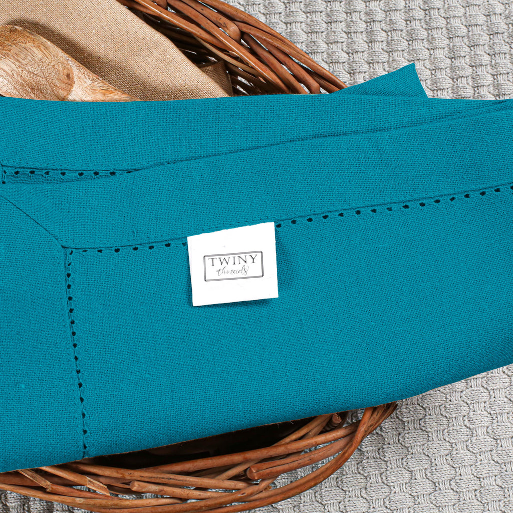 Twiny Threads Set of 4 Hemstitch Reusable Cloth Dinner Napkins - Navy