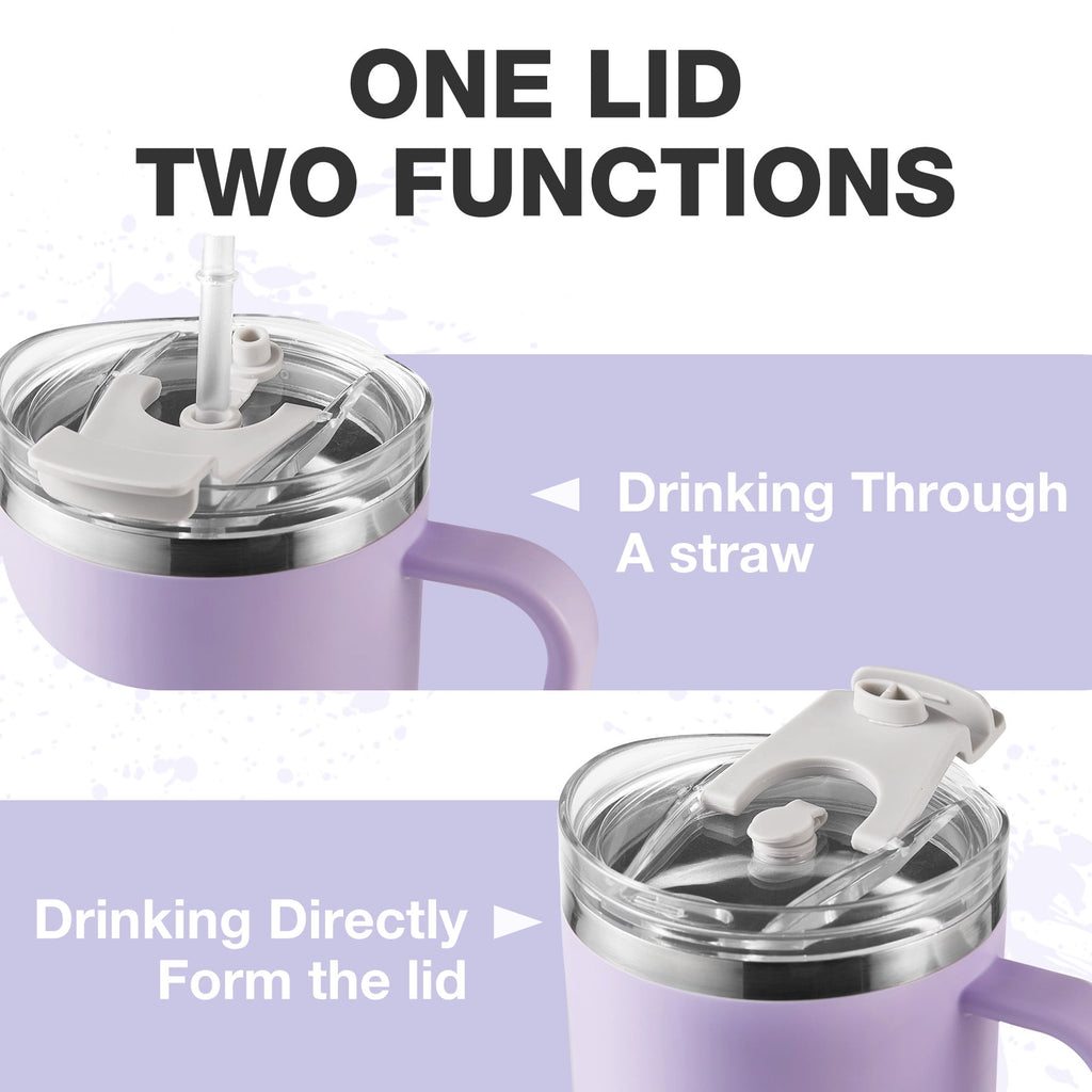 HONGBAKE 40 oz Tumbler with Handle and Straw Lid, Insulated Stainless Steel Tumbler, Travel Mug Fits Cup Holder, Dusty Lavender