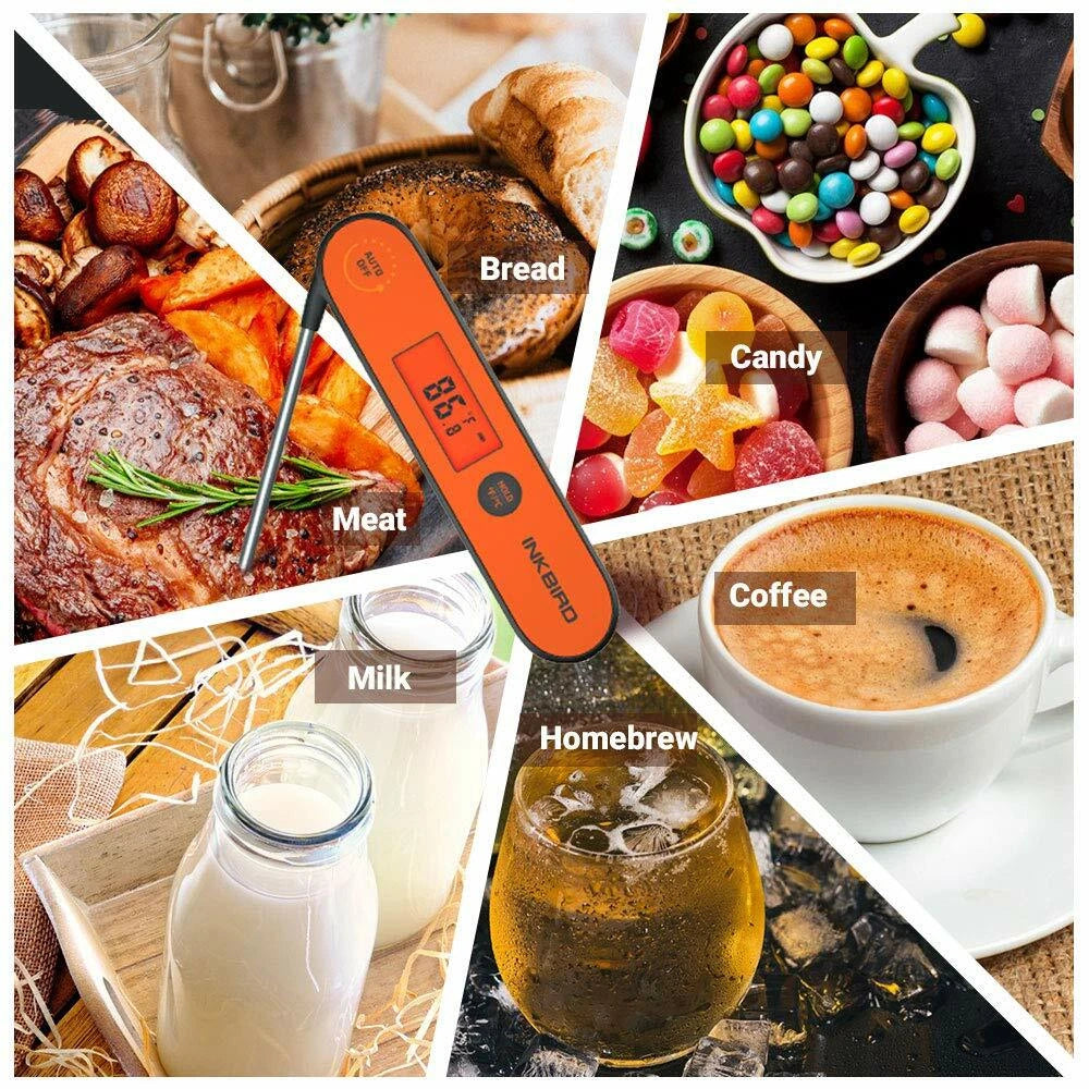 INKBIRD Meat Thermometer with Stainless Steel Probe and LCD Display, Foldable Probe Instant Read Waterproof Digital Food Thermometer , -58°F to 572°F