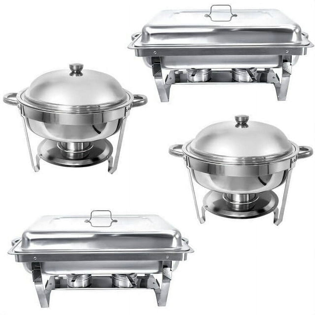 Jacgood Chafing Dish Buffet Set 4 Pack 8QT Full Pan Stainless Steel Food Warmer Chafer Complete Set with Water Pan, Chafing Fuel Holder for Home Party, Buffets, Wedding, Banquet, Catering Events