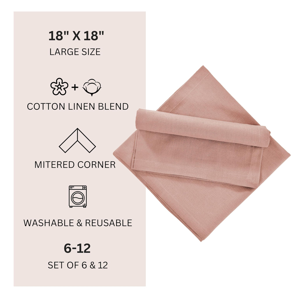 Fingercraft Cloth Napkin, Solid Color Cotton Linen Blend Table Napkins, Soft and Absorbent Fabric, Set of 12, Blush Pink