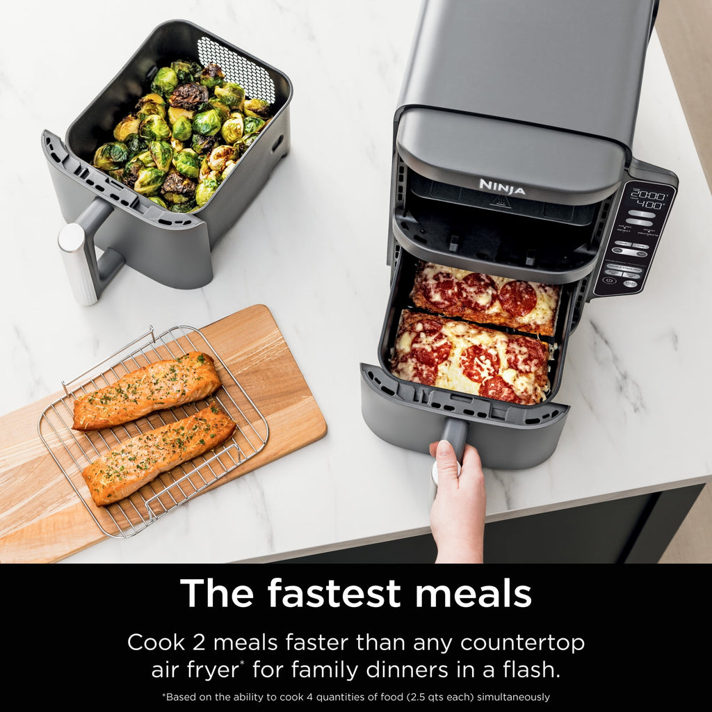 Ninja DoubleStack Air Fryer 8-Qt, 2 Baskets, Cook 4 Foods at Once, Space Saving, 4-in-1, SL200 Black