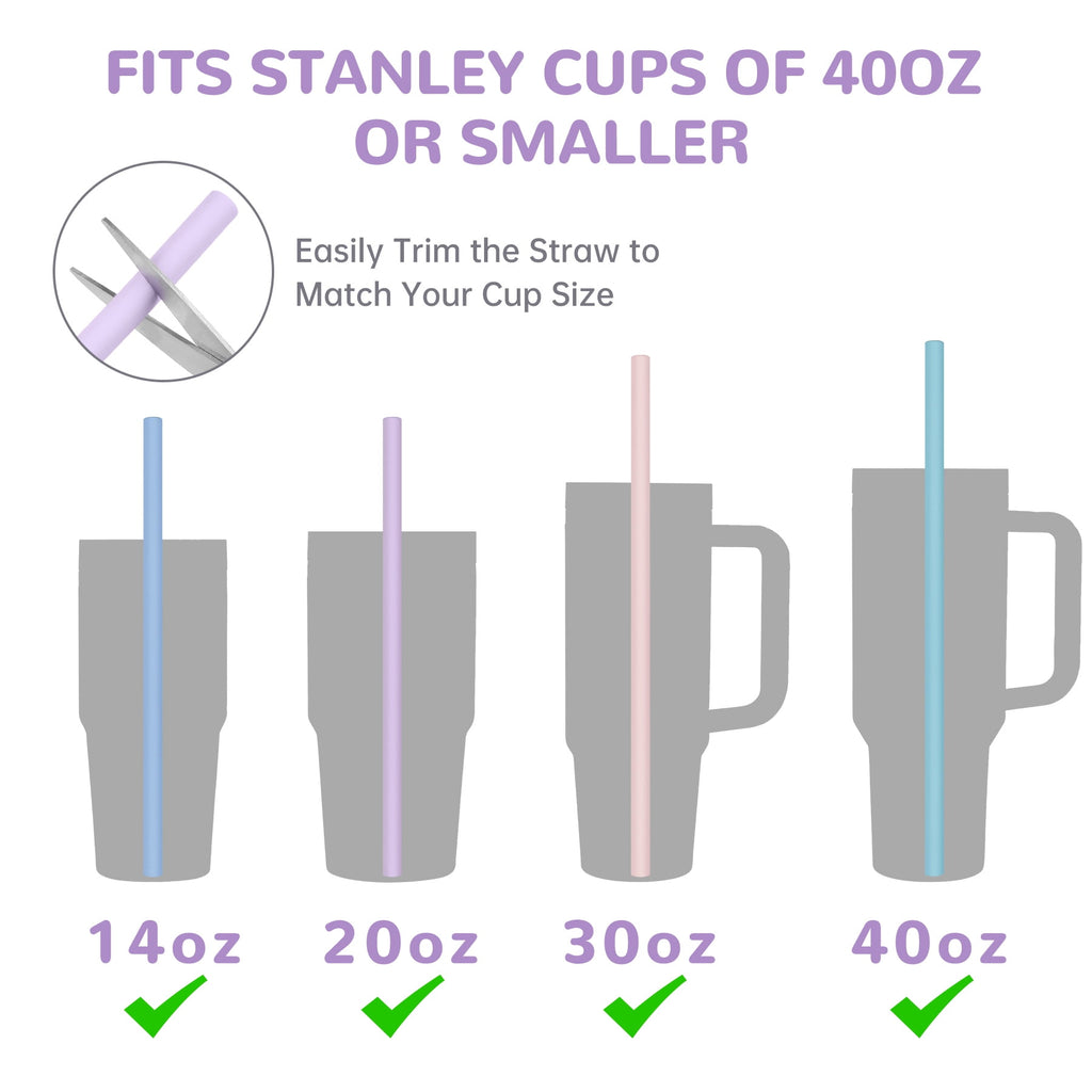 Tomorotec 12" Reusable Silicone Drinking Straws 15PCS with 2 Brushes, Compatible with Stanley Tumblers 40oz 30oz 20oz, Customizable for Various Drinkware, BPA-Free & Safe for Teeth (Morandi Colors)