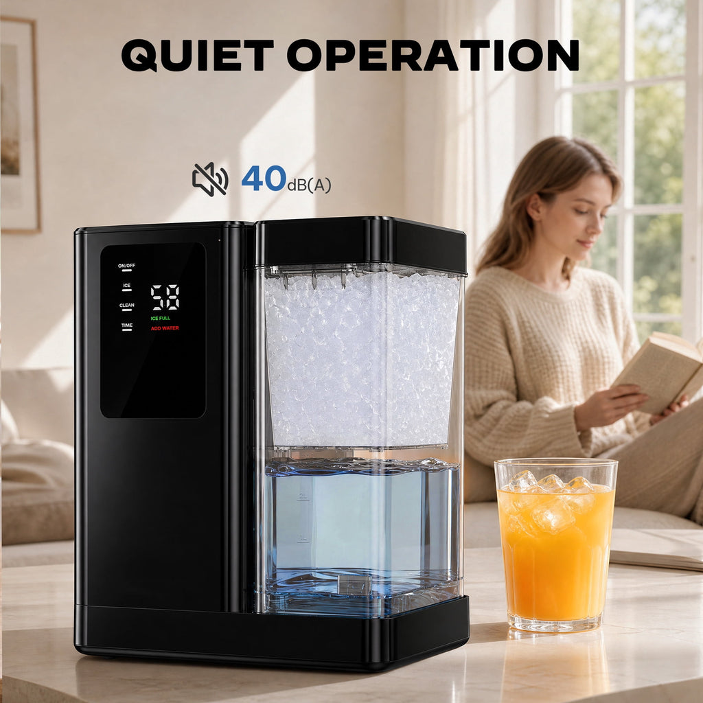 Philergo Nugget Ice Maker Countertop, 40 lbs/24H Pebble Ice Machine with 3L Water Tank, 8-Minute Ice, 1-10H Timer, Self-Cleaning, 40 dB Quiet Operation, Black