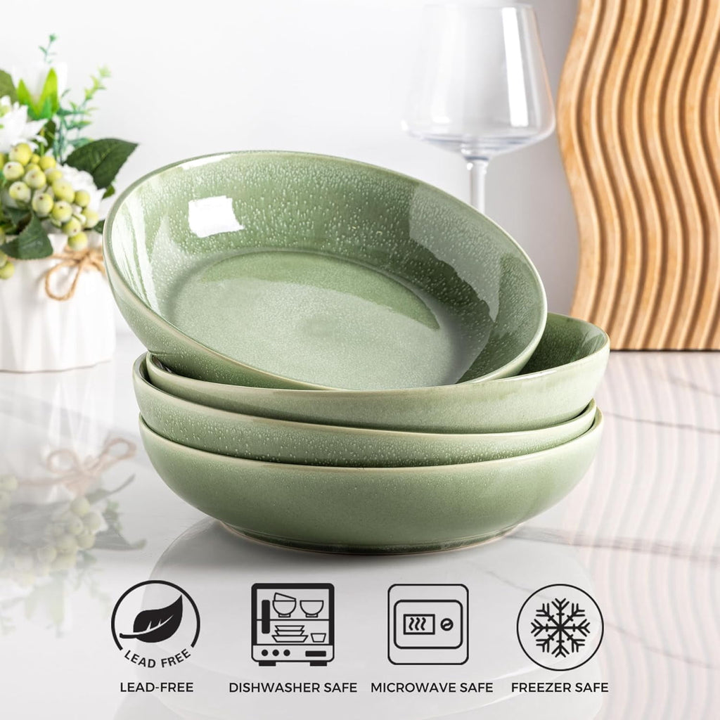 AmorArc 8.5'' Large Ceramic Pasta Bowls Set, 36oz Stoneware Bowls Set of 6 for Kitchen, Reavtive Glaze Bowls-Microwave,Dishwasher Safe for Pasta,Salad,Oatmeal-Ceylon Blue