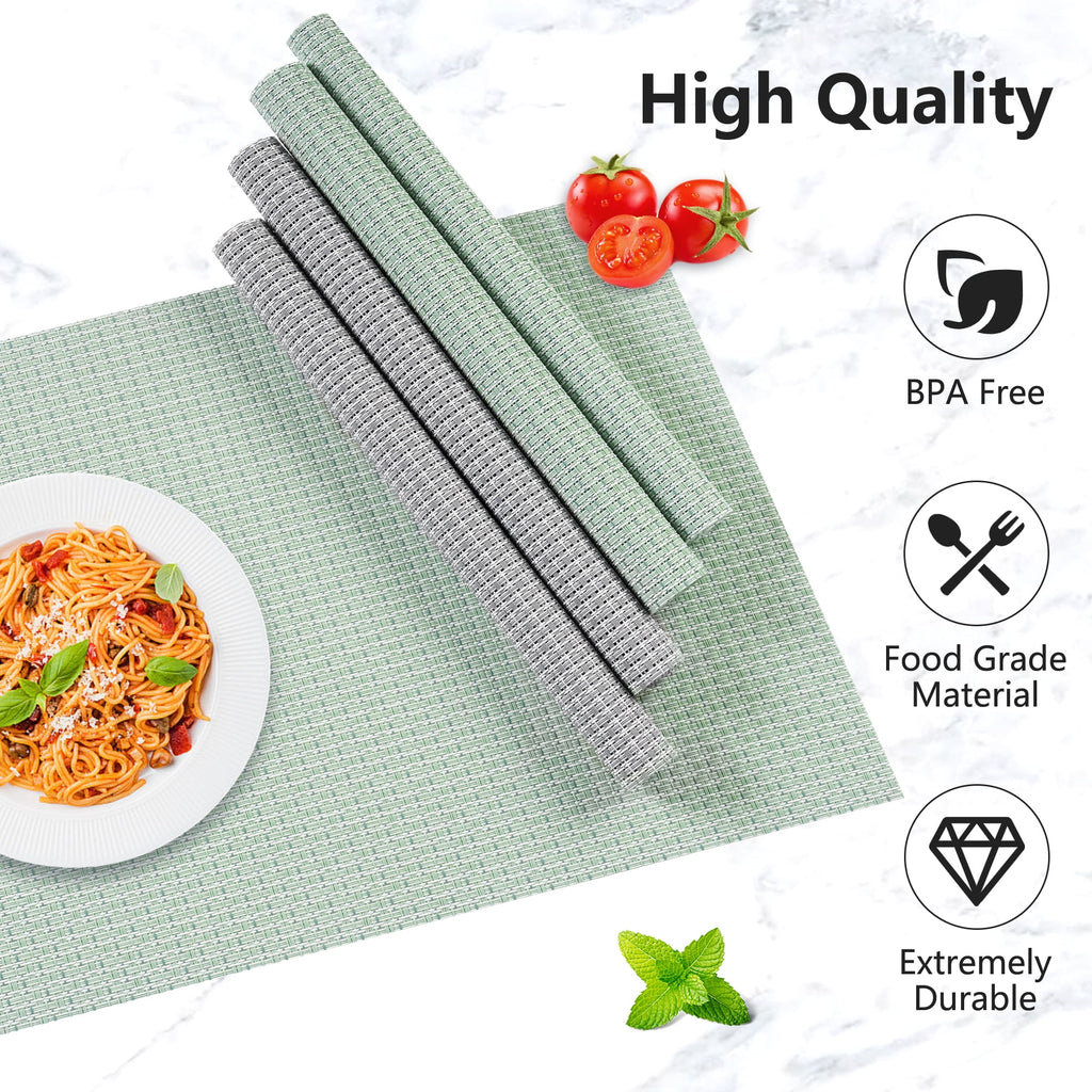 VCVCOO Navy Blue Placemats Set of 4 - Easy Clean Washable PVC Vinyl Placemats - Wipeable Heat Resistant Woven Table Mats for Dining Table - 12x18 inch