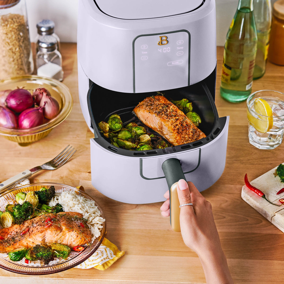 Beautiful 3 Qt Air Fryer with TurboCrisp Technology, EverGood Non-Toxic Ceramic Nonstick Coating, Chocolate by Drew Barrymore