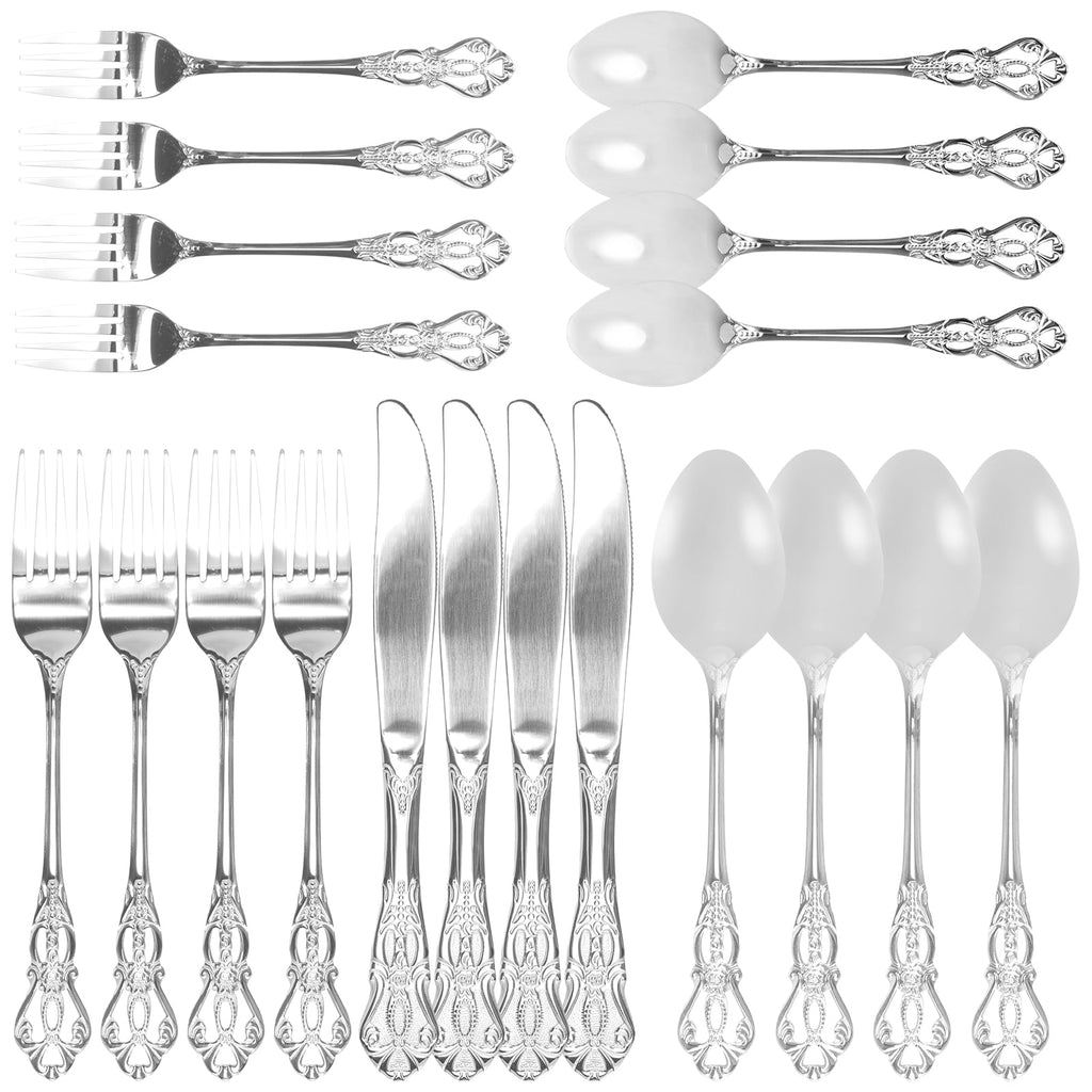 Jetcloudlive 20 Pcs Gold Silverware Set,Retro Royal Stainless Steel Flatware Utensil Sets for 4,Gold Luxury Cutlery Set Includes Forks Spoons Knives,Mirror Polished,Dishwasher Safe