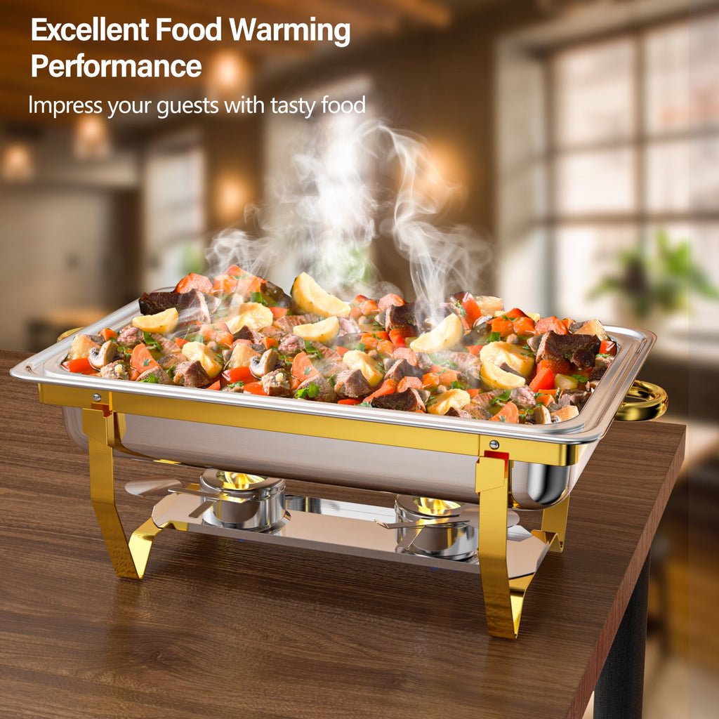 Jacgood 5 Pack Chafing Dish Buffet Set 8Qt. Foldable Rectangular Chafer Set, Stainless Steel Catering Warmer Set W/Full Size Water Pan, Food Pan, Fuel Holder for Cooked Food Insulation