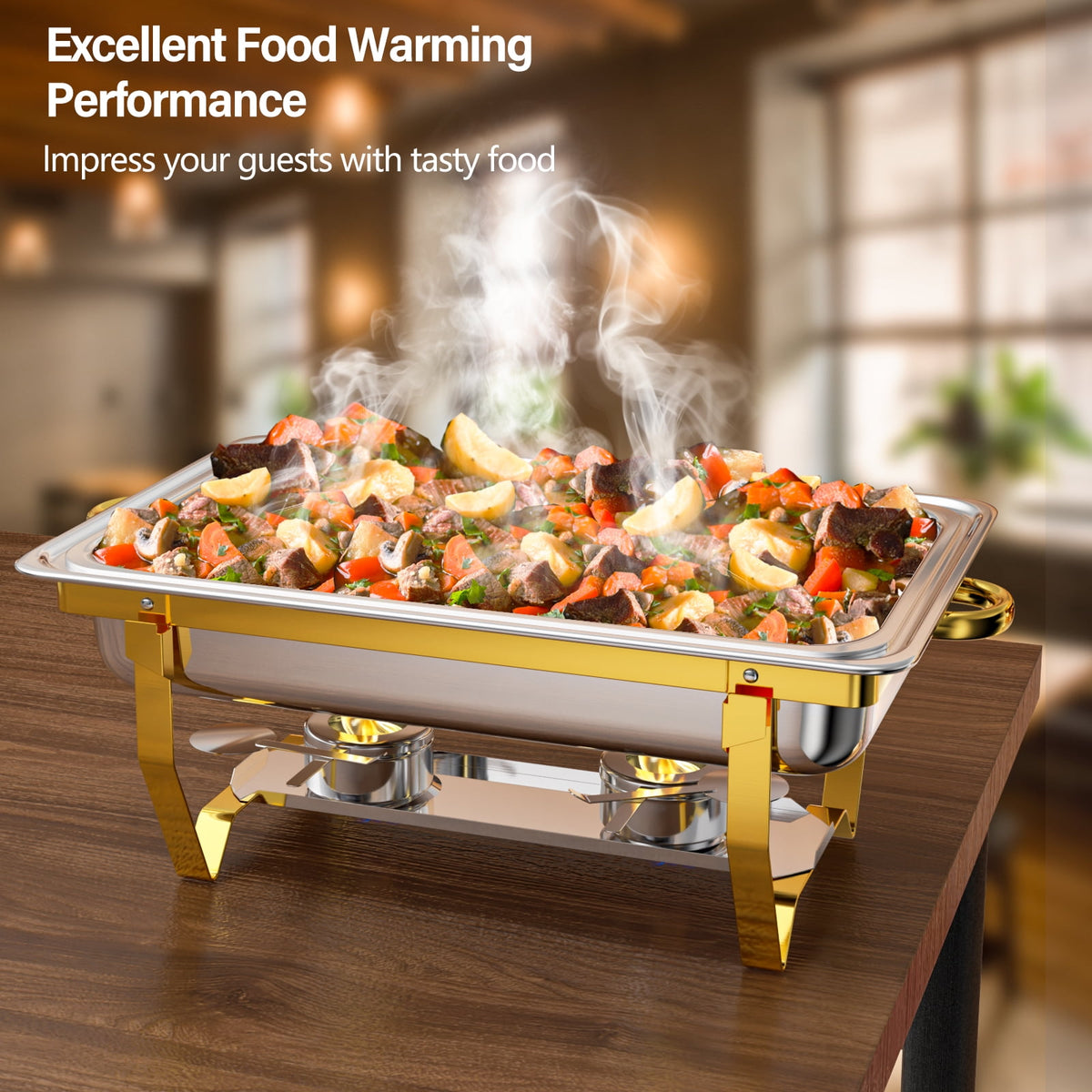 Jacgood 5 Pack Chafing Dish Buffet Set 8Qt. Foldable Rectangular Chafer Set, Stainless Steel Catering Warmer Set W/Full Size Water Pan, Food Pan, Fuel Holder for Cooked Food Insulation