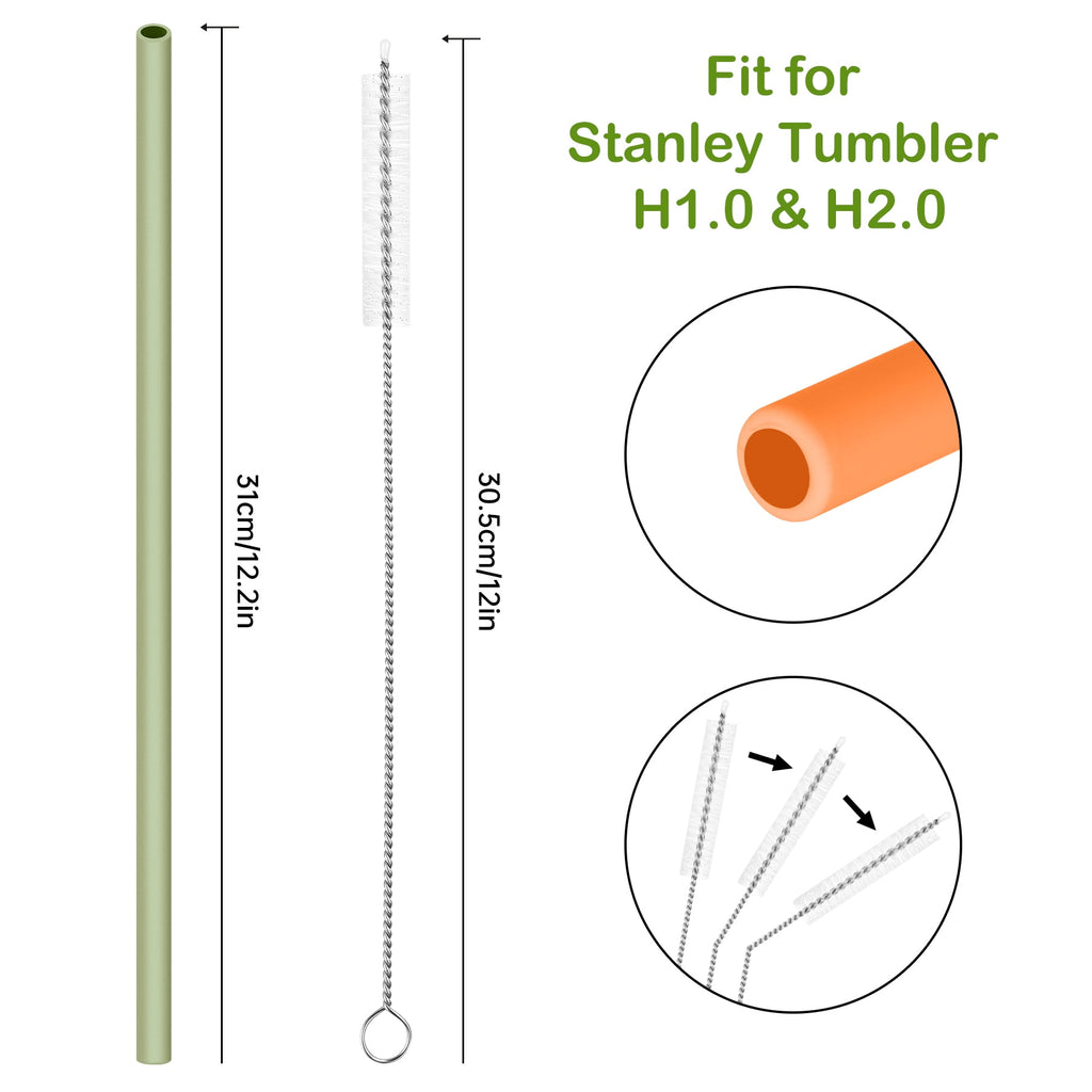 Tomorotec 12" Reusable Silicone Drinking Straws 15PCS with 2 Brushes, Compatible with Stanley Tumblers 40oz 30oz 20oz, Customizable for Various Drinkware, BPA-Free & Safe for Teeth (Morandi Colors)