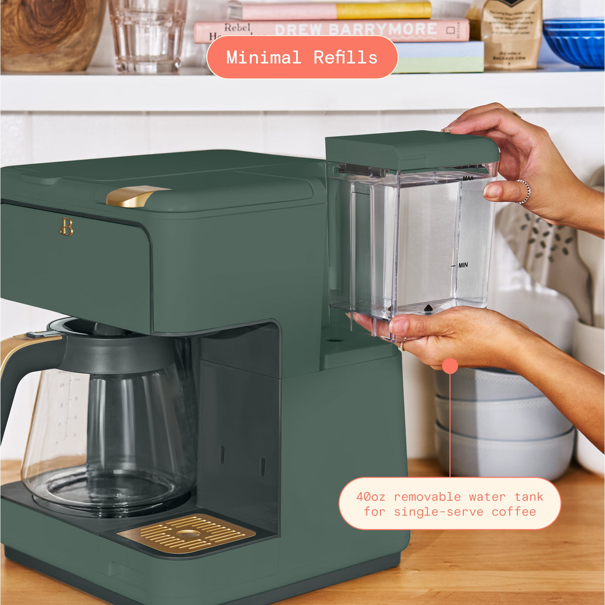 Beautiful by Drew Barrymore Multi-Brew 12-Cup Programmable Drip & Single-Serve Coffee Maker, White Icing