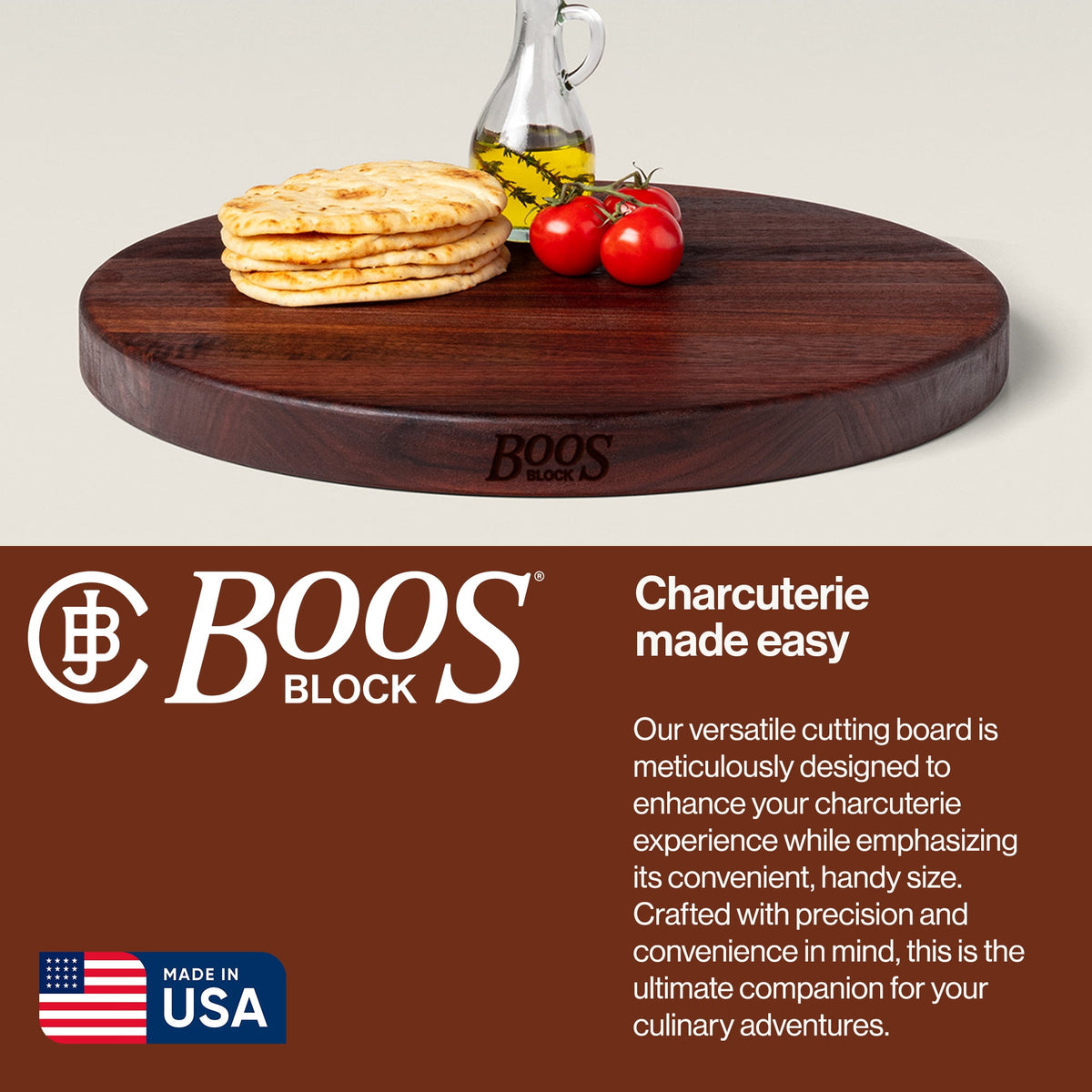 John Boos R-Board Reversible Wood Cutting Board, Cherry, 18 in x 18 in x 1 1/2 in