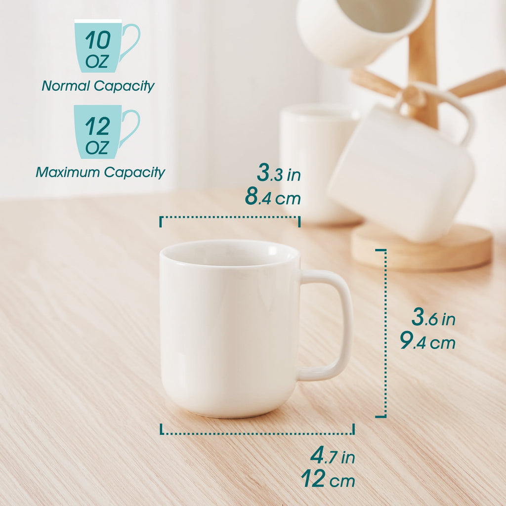 Malacasa Porcelain Coffee Mugs Set, 12 oz Coffee Cups Set of 4, Dishwasher & Microwave Safe, White