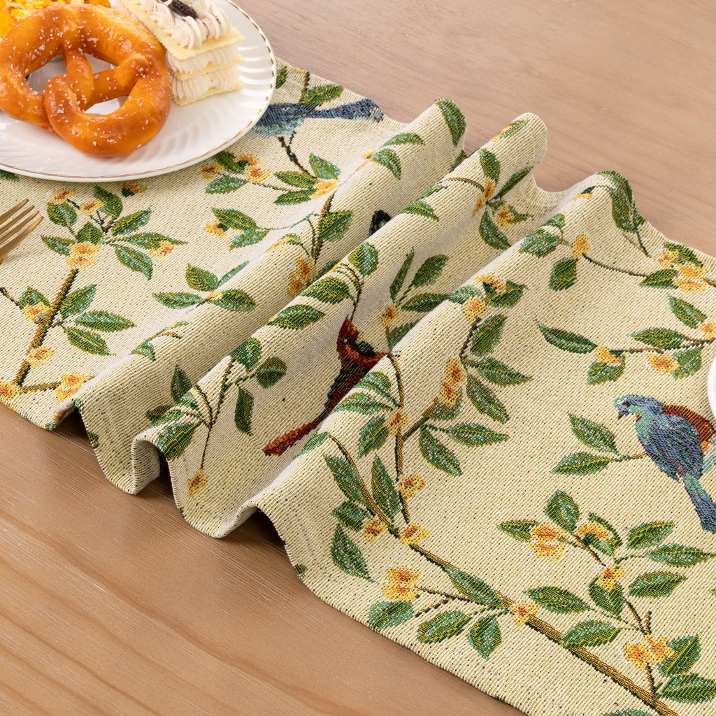 MeyJey Table Runner and Placemats Set of 4, Washable Fabric Rectangle Dining Table Mats with Tassels for Dining Tables, Kitchen, Red/Beige