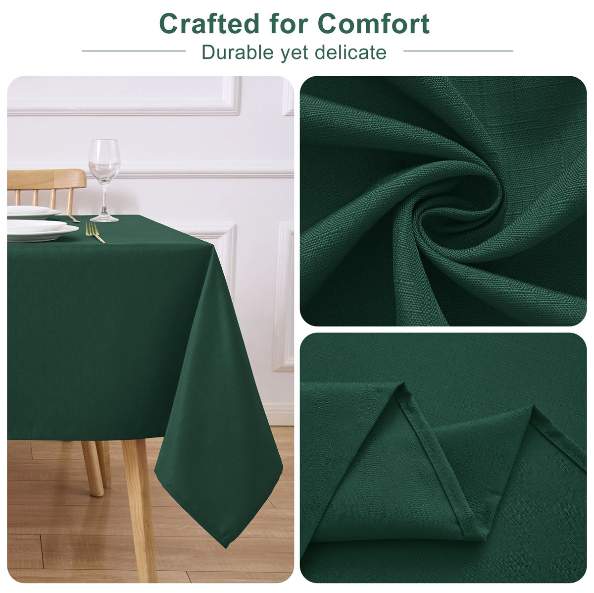 Inosoo Faux Linen Textured Rectangle Tablecloth - 60 x 84 inch Waterproof & Machine Washable Linen-Look Cloth Table Cover, White