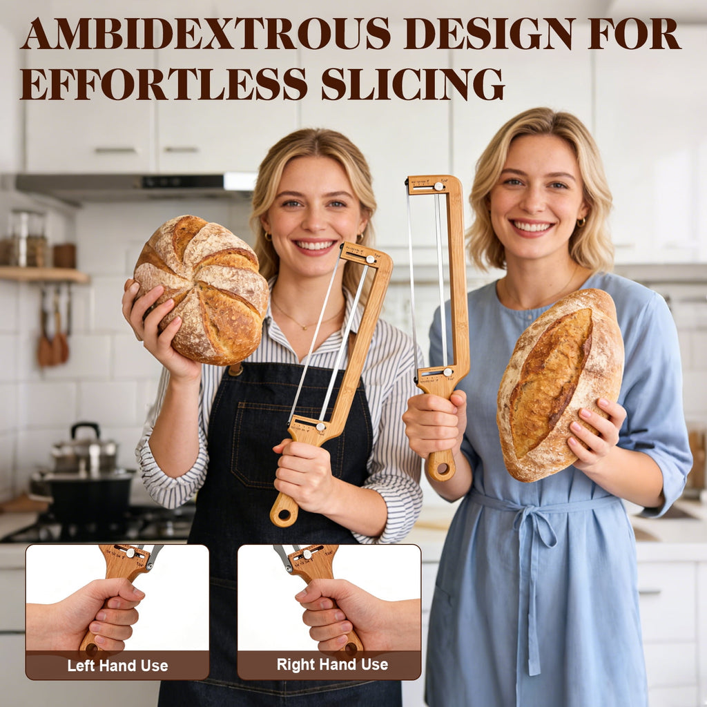 Adjustable Wooden Bread Slicer - Cutter with Thickness Guide for Sourdough & Baguette, Ambidextrous Gift for Home Bakers