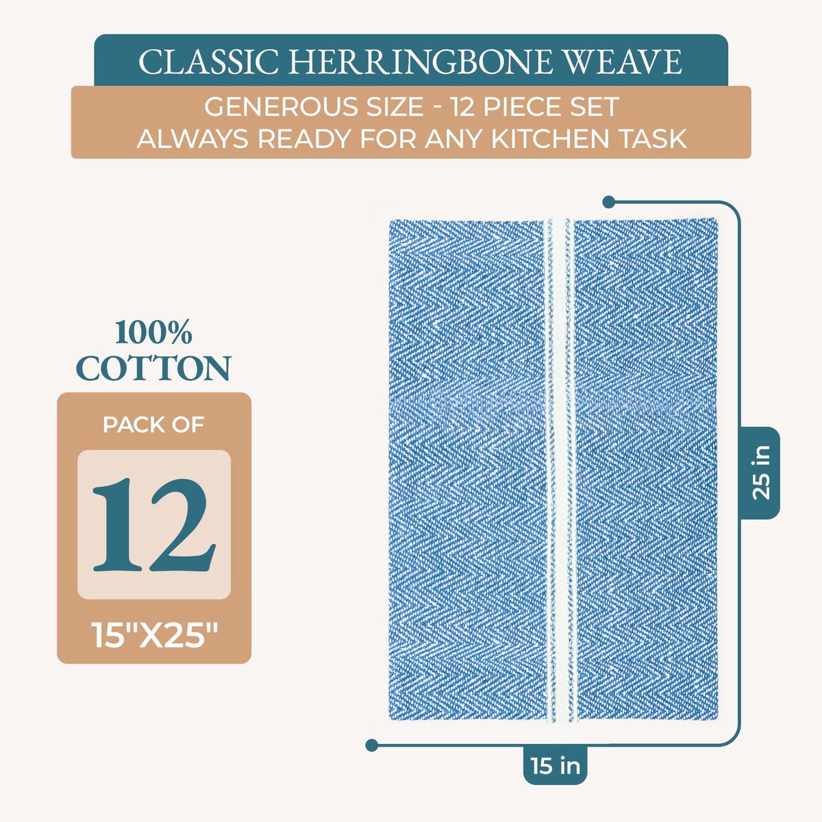 Kitchen Towels Set - 100% Pure Cotton Super Absorbent Hand Towel, Grey Tea Towels, Soft & Durable, Pack of 12 – 15”x25”, Grey Stripe