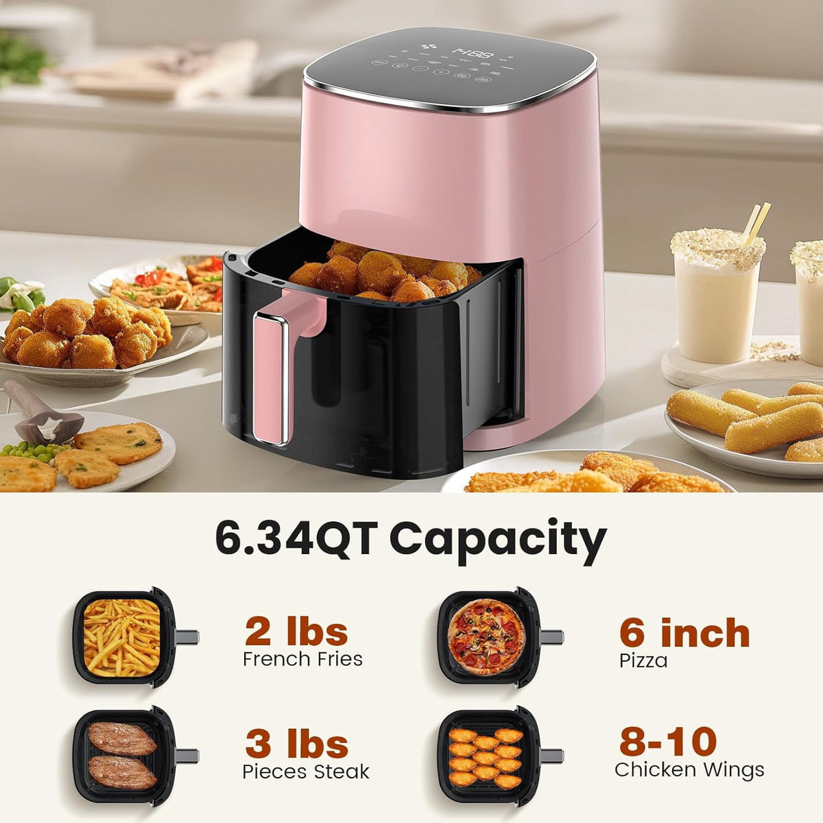 Air Fryer, 6-Quart Smart Air Fryer, 12-in-1 Functions - Air Fry, Roast, Reheat, Dehydrate, Bake, Steam, and More, 400Â°F Max Temperature, Grey