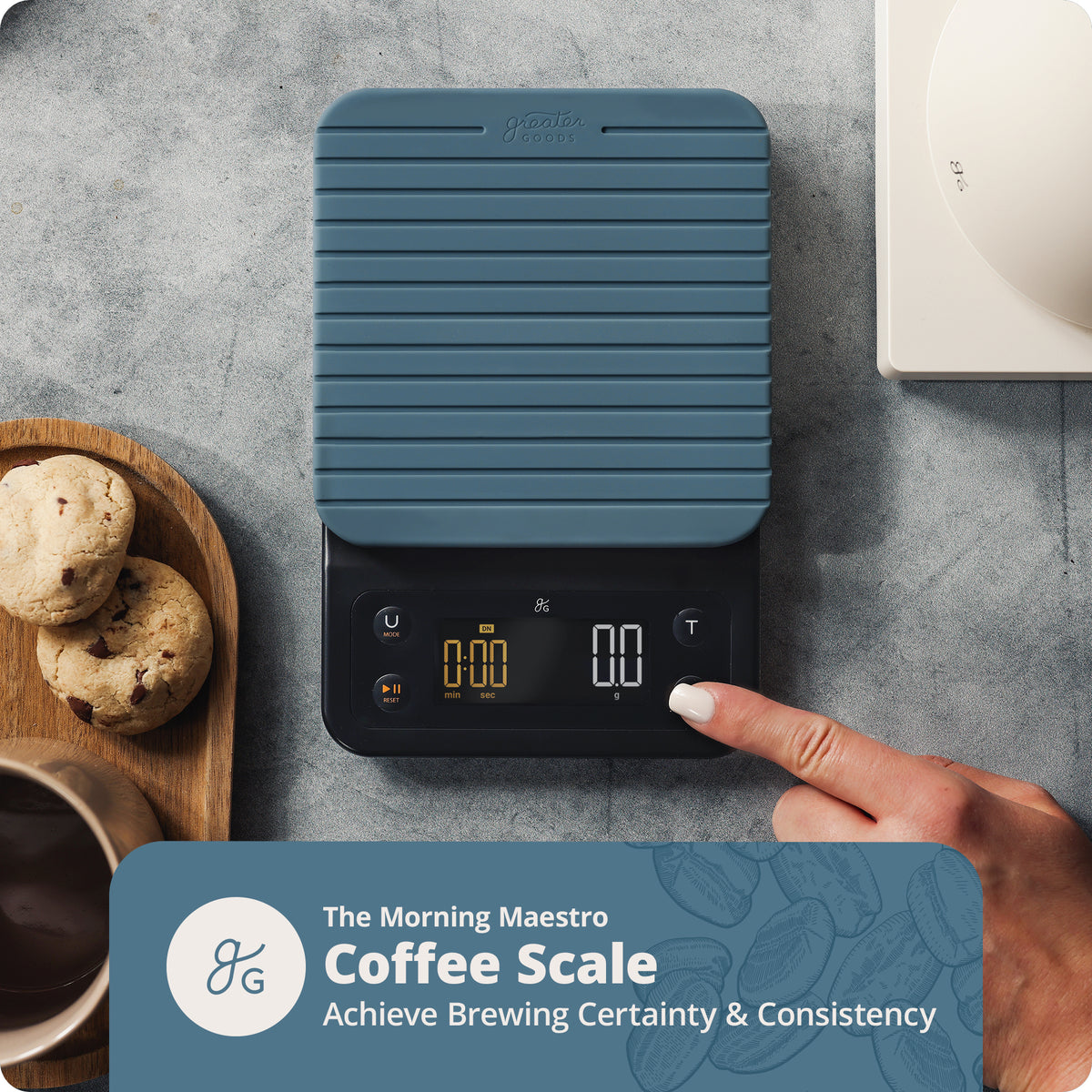 Greater Goods Coffee Scale with Timer, 0.1g Precision, 3kg Capacity, 6-Unit Digital Espresso & Pour-Over Scale, Silicone Waterproof Cover, Auto Shut-Off (Onyx Black)
