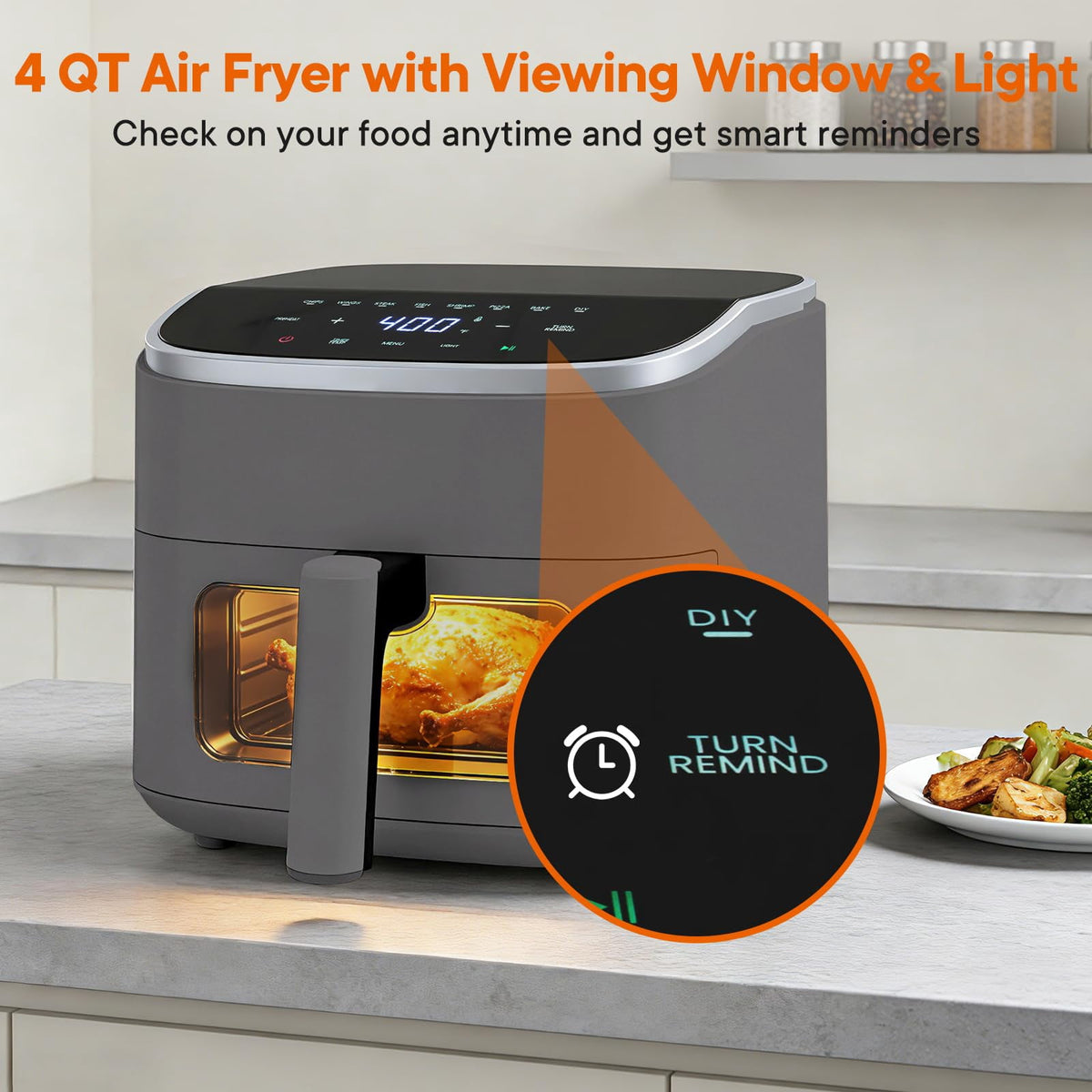 LIFERECORD 3QT Compact Air Fryer, Touch Panel, 800W, 160-400°F, Auto Shut-Off & Overheat Protection, White, for Single/Small Family