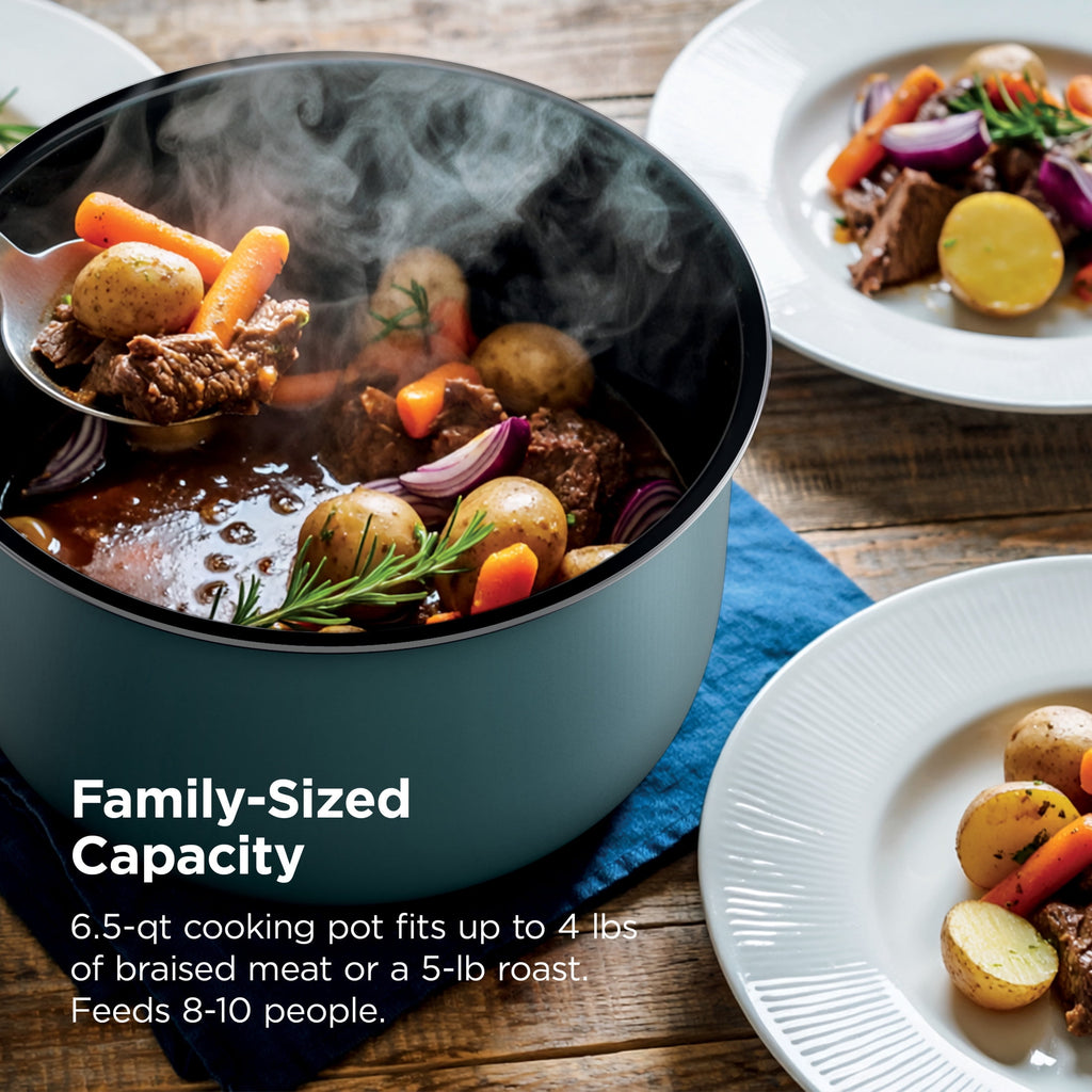 Ninja HyperHeat 8-in-1 Electric Pressure Cooker with SimpliServe Pot — 6.5 Qt, Cooks Up to 2X Faster, 1200W, Feeds 8–10, Sage Leaf