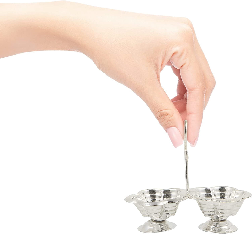 Shubhkart Pack of 3 Silver Plated Haldi Kumkum Holder Stand Set for Puja, Home, Office Décor, Diwali Gift, Festive Gift