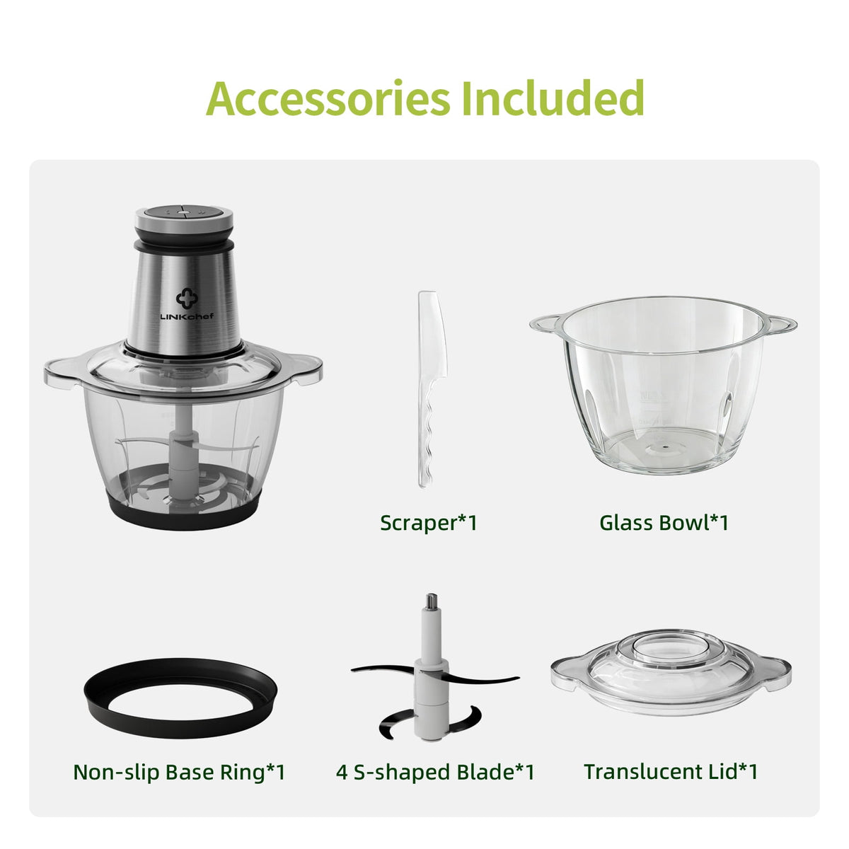 LINKChef 6-Cup Food Processor, Electric Food Chopper & Meat Grinder for Vegetables, Meat & Fruit，Dishwasher Safe