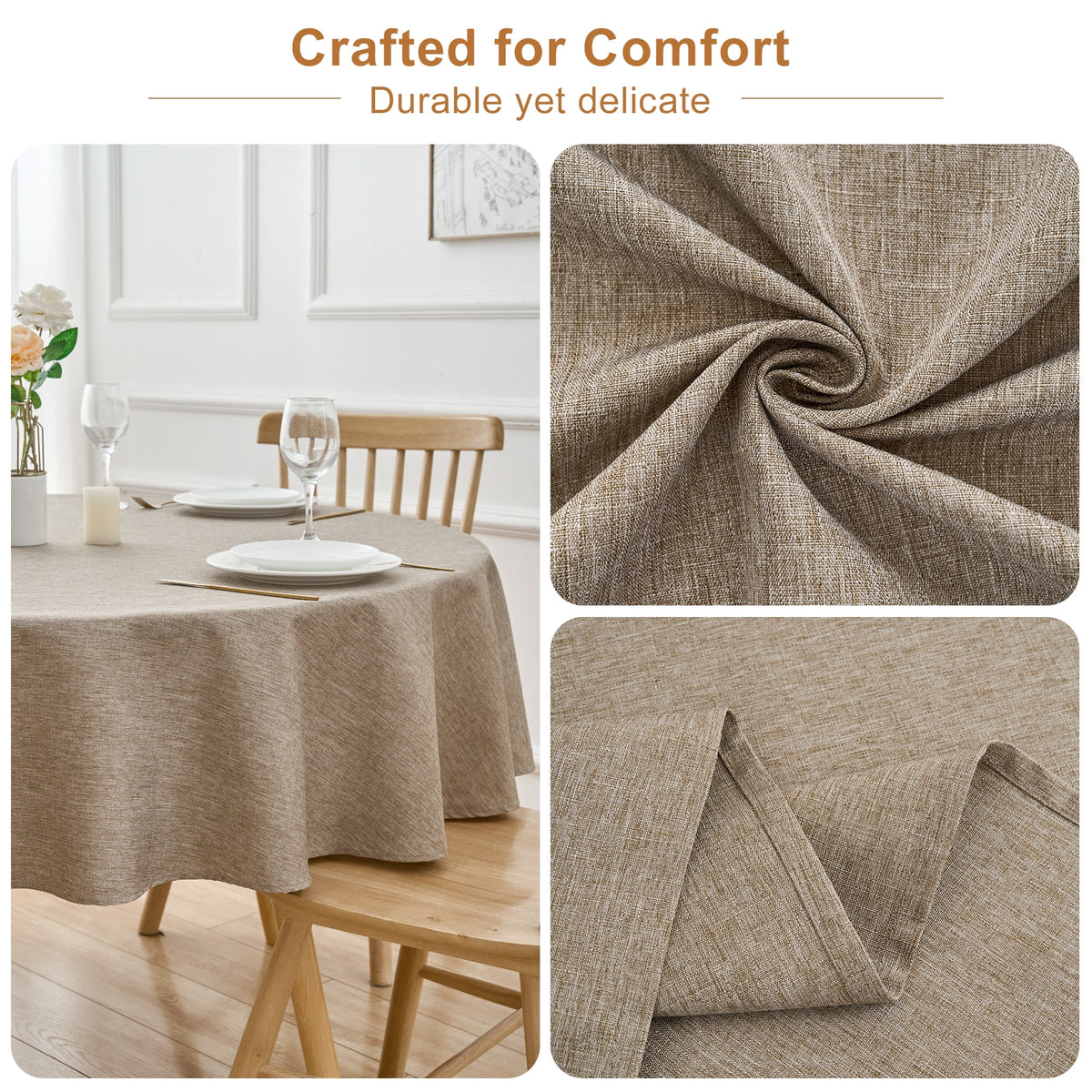 Inosoo Faux Linen Textured Rectangle Tablecloth - 60 x 84 inch Waterproof & Machine Washable Linen-Look Cloth Table Cover, White