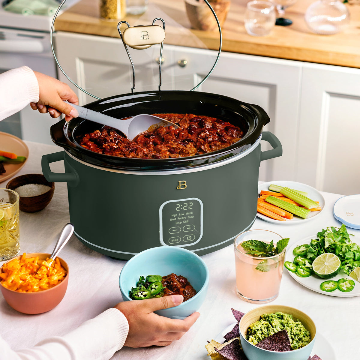 Beautiful 6 Qt Programmable Slow Cooker, Thyme Green by Drew Barrymore