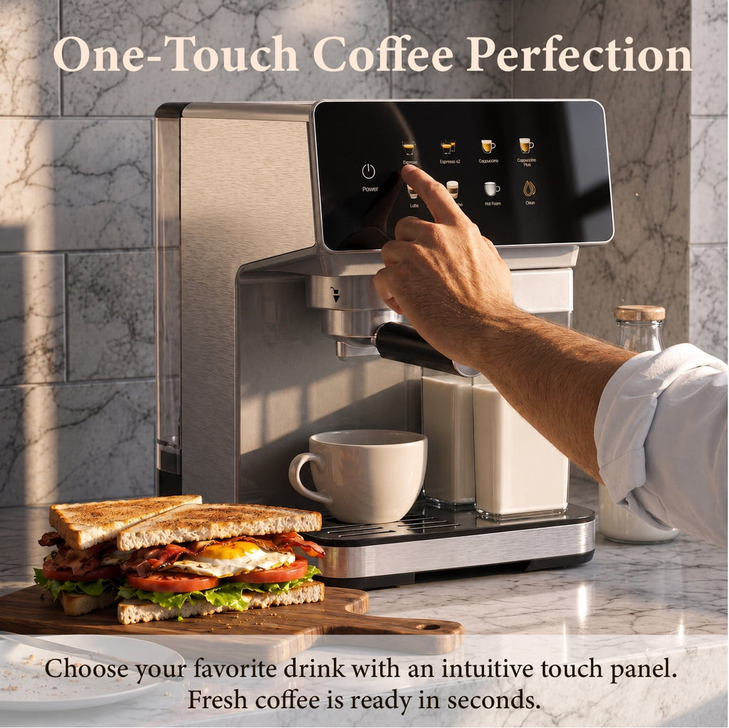 LINKChef Espresso Coffee Machine Maker with Milk Frother Semi-Automatic Cappuccino and Latte Machine for Home, Stainless Steel