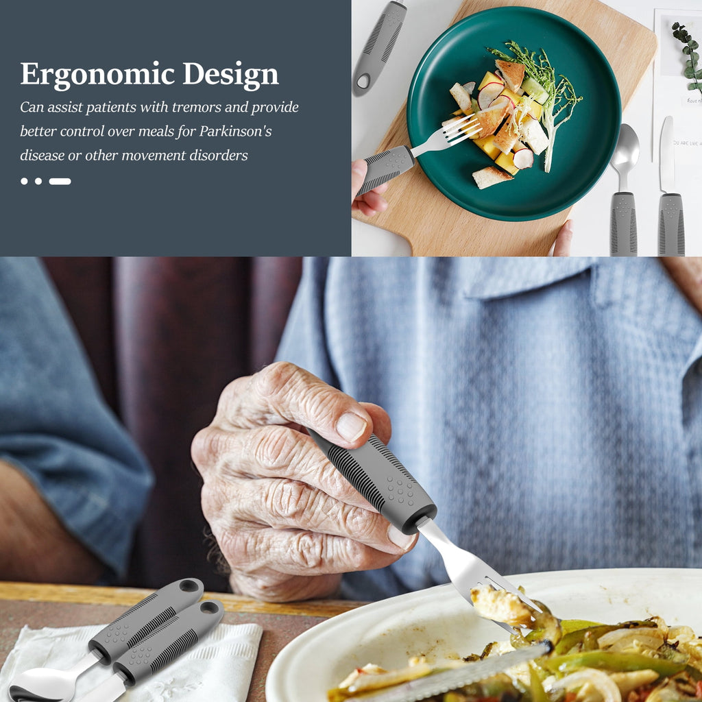Jetcloudlive 4 Pcs Adaptive Utensils Stainless Steel Built up Utensils for Adults Complete Weighted Silverware Set Nonslip Easy Grip Silverware