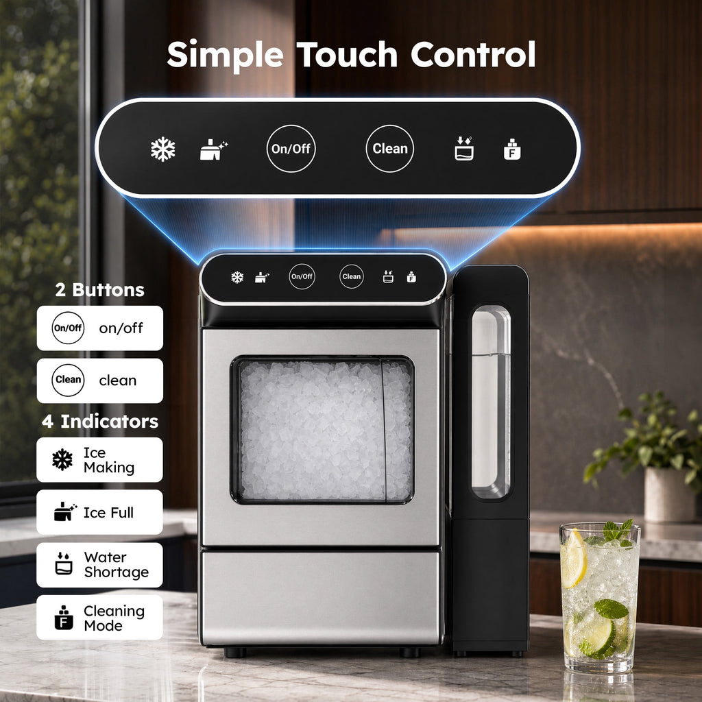 Simzlife Countertop Nugget Ice Maker, 26 Lbs/24H Chewable Sonic Ice, Self-Cleaning Ice Machine, 2.65L Water Tank