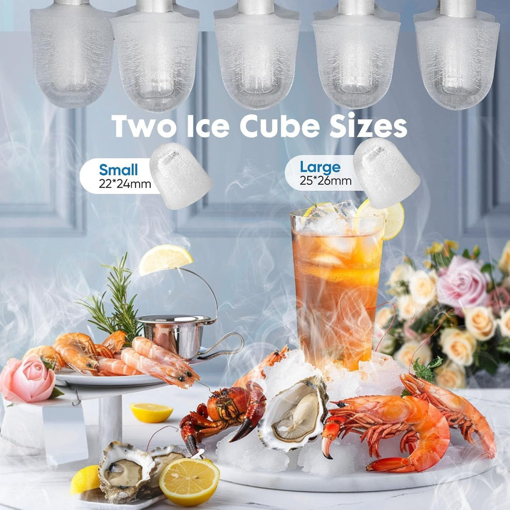Ice Maker, Portable Countertop Icemaker Machine, Self Cleaning Quiet 2 Sizes Bullet Cubes Makers, 9 Cubes in 6 Mins, 26lbs/24Hrs with Ice Scoop, Basket for Home Kitchen Party,White