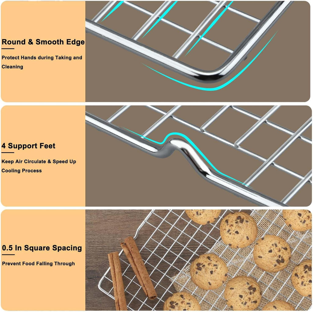 Mirdinner 3P Cooling Rack for Baking, 15.8"×9.8" Stainless Steel Baking Rack, Oven Safe Black Roasting Rack & Wire Rack & Cookie Cooling Rack for Cooking, Roasting, Grilling, Drying