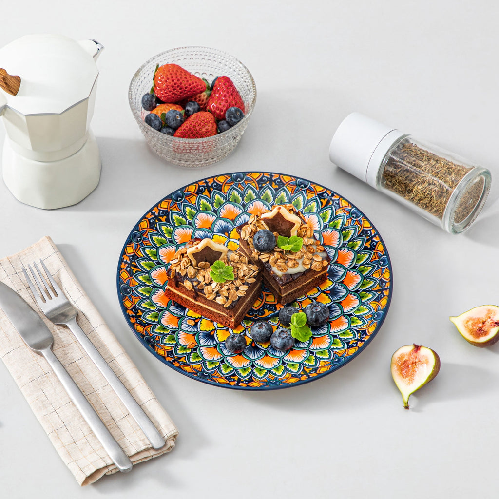 Vancasso Dinner Plates Set of 6, 8.5" Ceramic Dessert Plates, Dinnerware Dishes Set for Salad, Snack, Cake, Microwave & Dishwasher Safe, Bohemian Style, Series LUMI