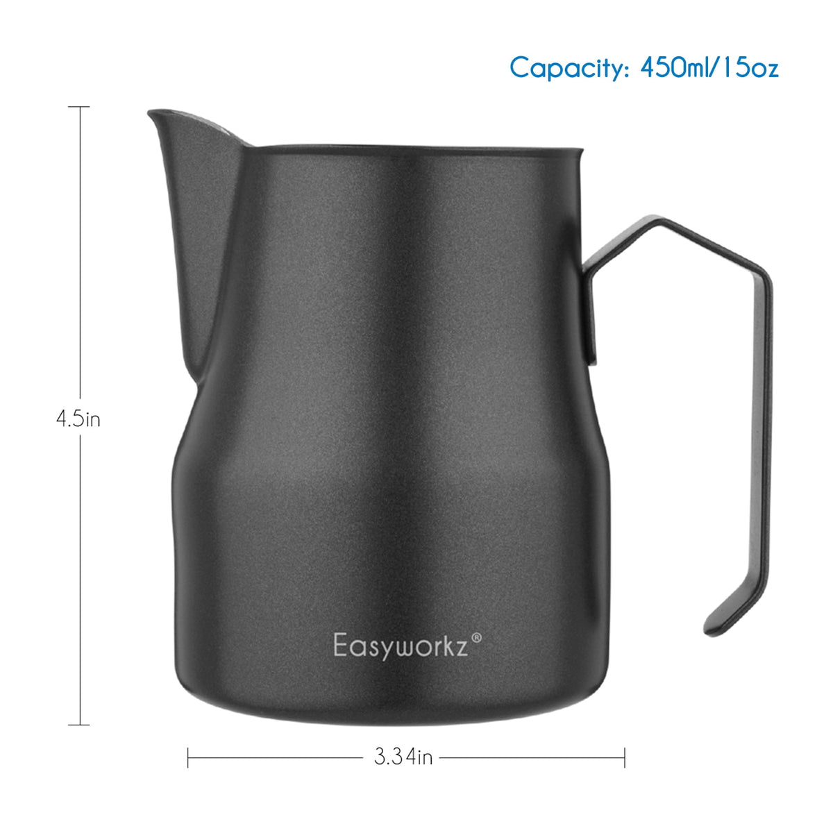 Easyworkz Espresso Steaming Pitcher Stainless Steel 15 oz Coffee Frothing Picther Milk Jug Cappuccino Latte Art Cup, Black
