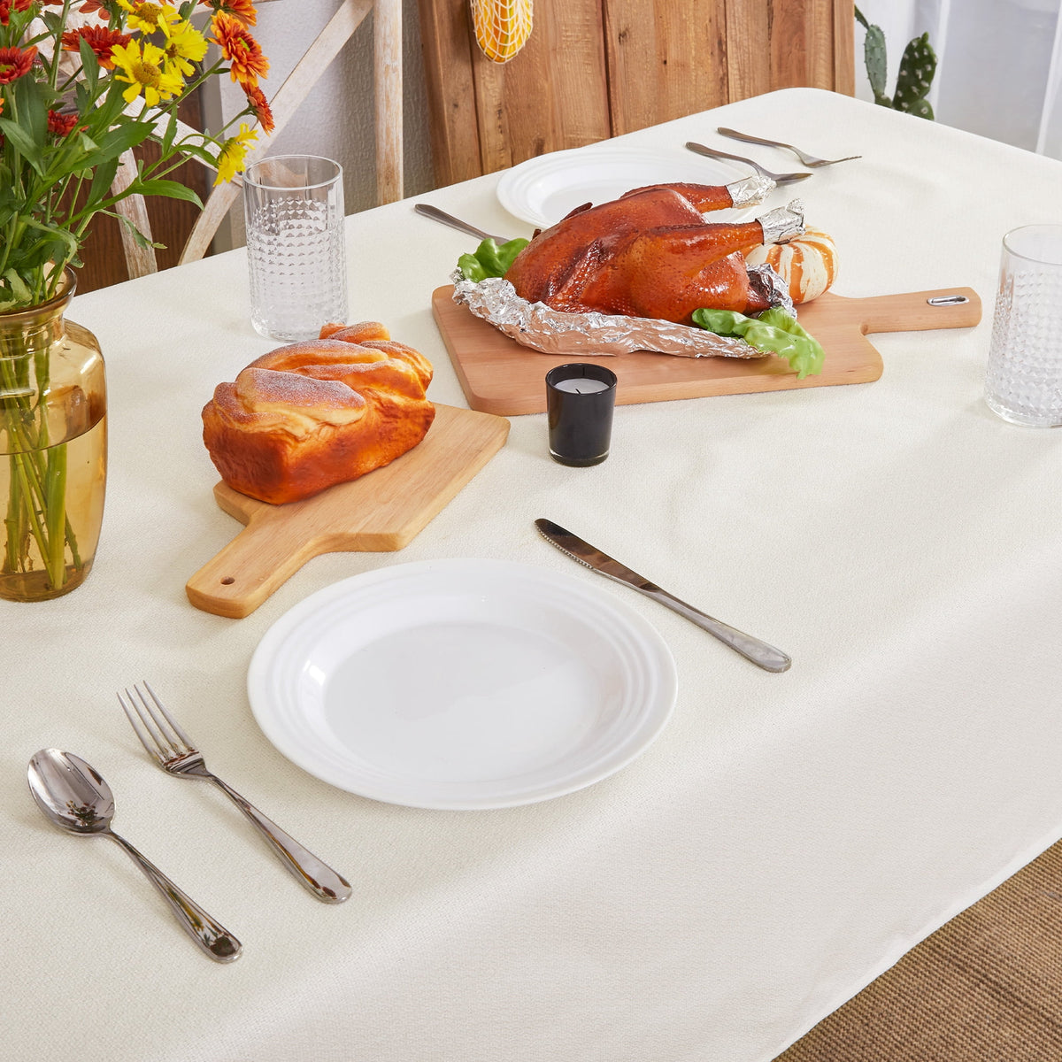 Deconovo Square Tablecloth with Waterproof Finish, Easy-Clean Polyester Table Cover, 54 x 54 Inch, Dark Gray