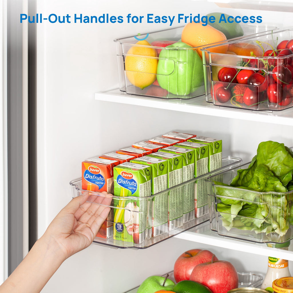 Sindcom Set of 10 Fridge Organizer, Refrigerator Organizing Bins with Handles, BPA-Free Clear Plastic Fridge Storage Containers