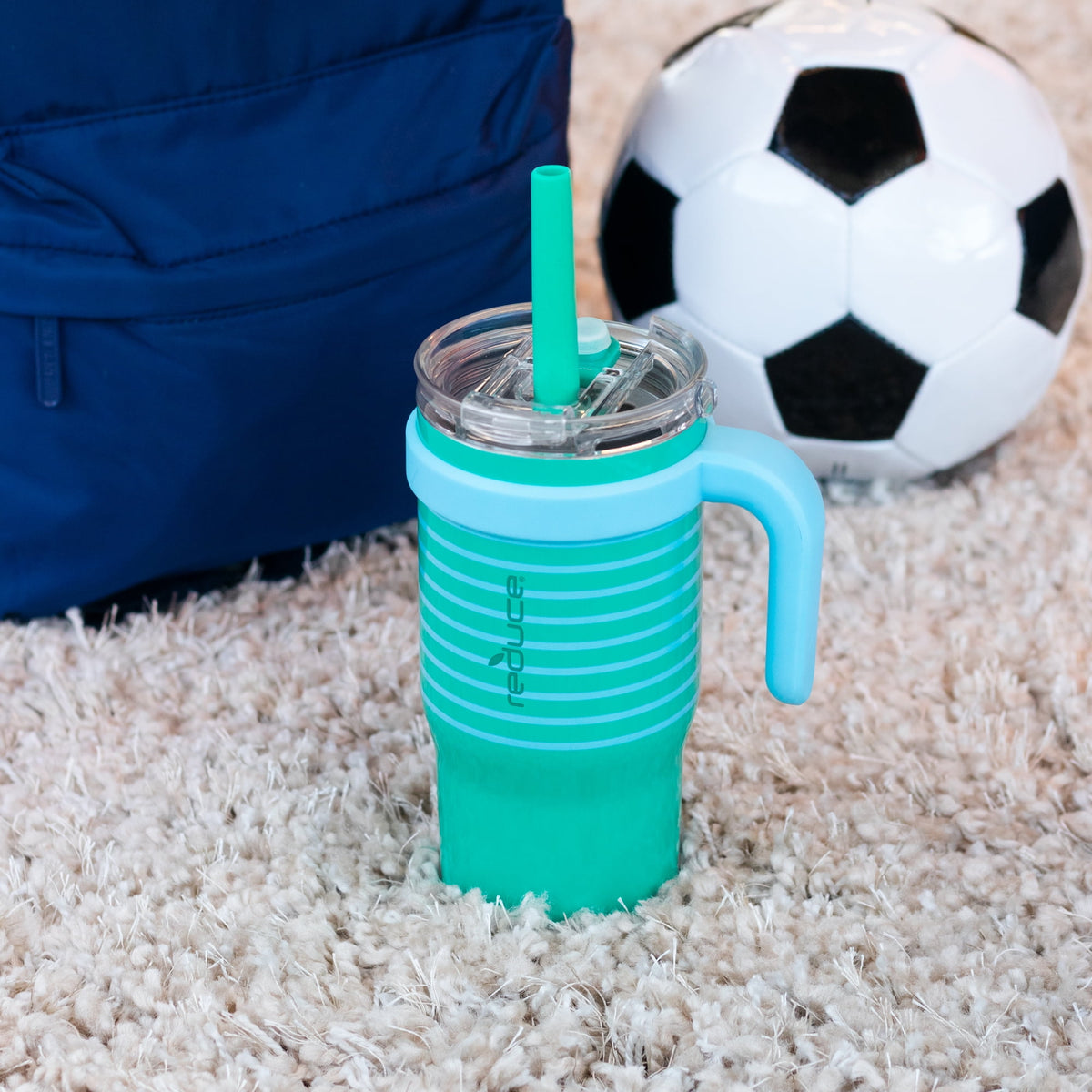Reduce Coldee Kids Insulated Tumbler with Straw, 18oz Stainless Steel Spill-Proof Cup with Handle, Smiles
